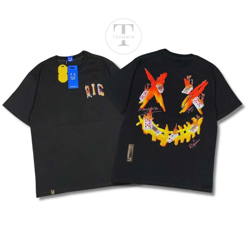 Baju Kaos RIC Ricky is Clown Poker Flame Smiley Black Tee Cotton T-Shirt Full Tag / Rickyisclown
