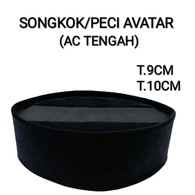 SONGKOK/PECI AVATAR (AC TENGAH) HITAM POLOS TINGGI 9CM & 10CM.