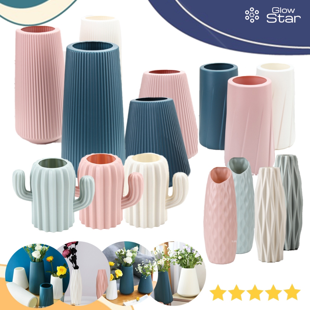 Pot Plastik indoor desan estetik bunga artificial desain diamond besar jumbo bundar hiasan ruangan w