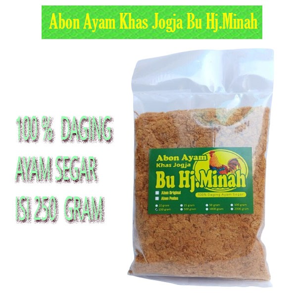 

Abon Ayam Original Khas Jogja Bu Hj.Minah 100% Daging Ayam Segar isi 250 Gram