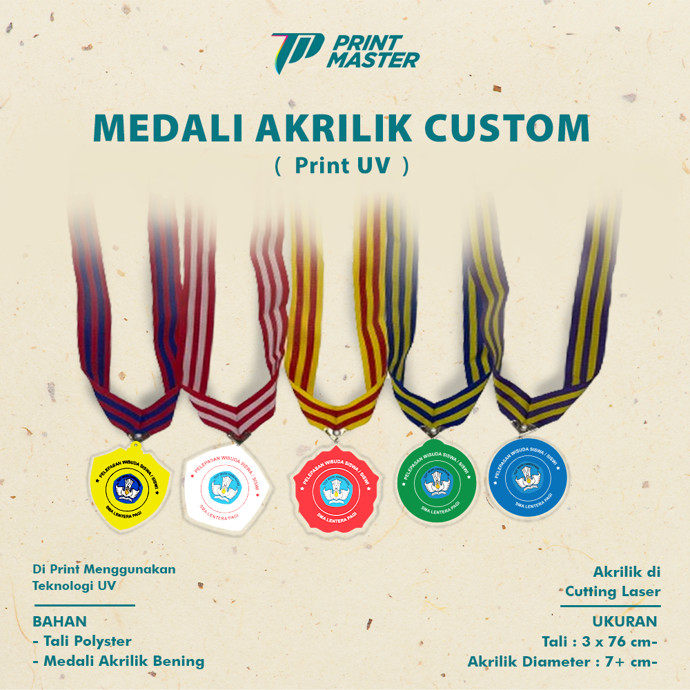 Medali Custom Cetak UV 1 Sisi / 2 Sisi Medali Wisuda Medali Graduation Medali Akrilik