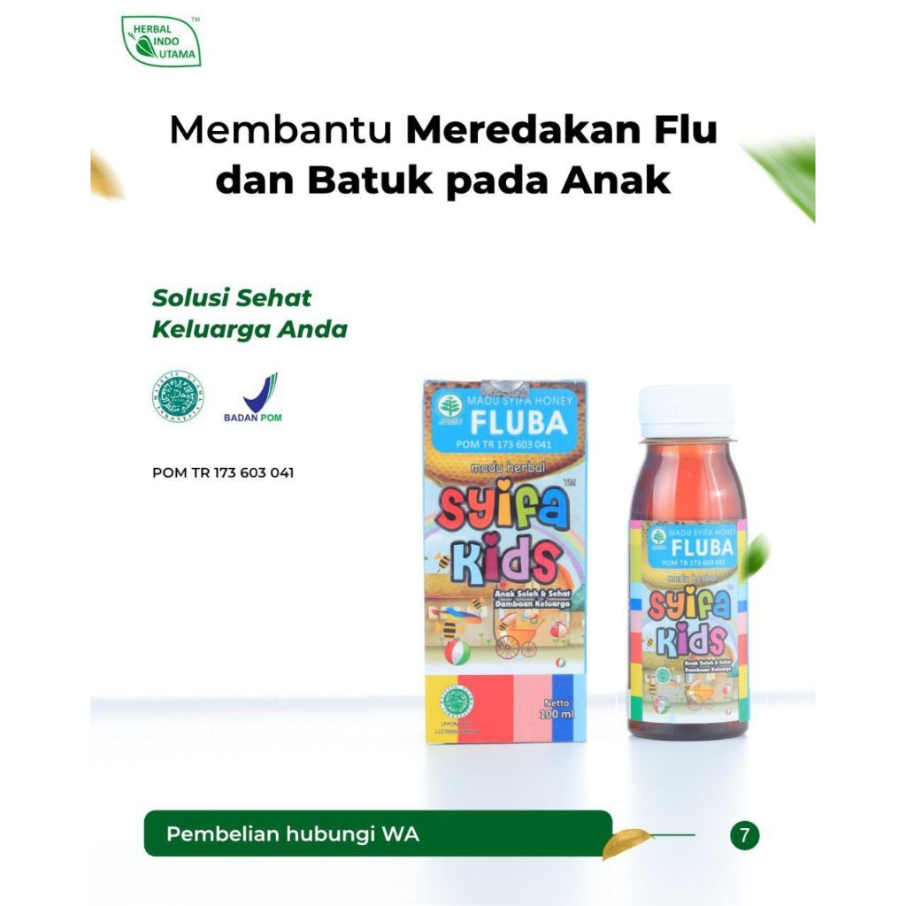 

SYIFA KIDS MADU HERBAL FLUBA ANAK MEMBANTU MEREDAKAN BATUK DAN HIDUNG TERSUMBAT