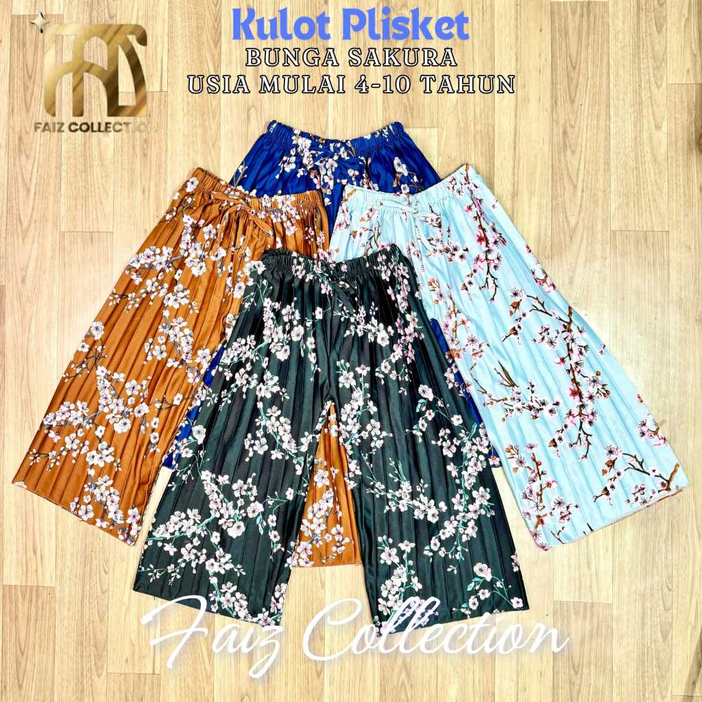 Celana Kulot Plisket Anak 3-10 Tahun / Kulot Plisket Motif Bunga Sakura Anak