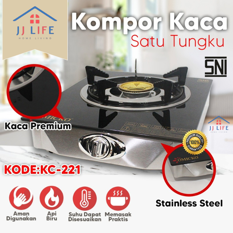 JJ LIFE  Kompor GAS /Kompor 1 tungku kaca/Kompor Gas 1 Tungku Tempered Glass Original