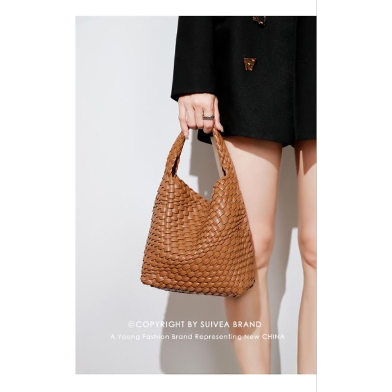 Tas Anyam Botega Veneta Office Bag Fashion Kasual PU Leather Free Pouch 9377