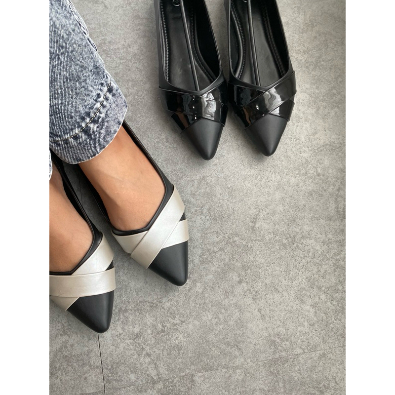 NANDA MILLANO sepatu Flatshoes hitam sol karet anti slip