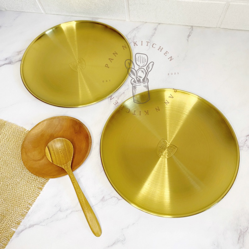 Piring Bulat Gold 23 cm/ Piring Makan Stainless Gold/ Piring Korea Aesthetic/ Piring Makan Emas Sult
