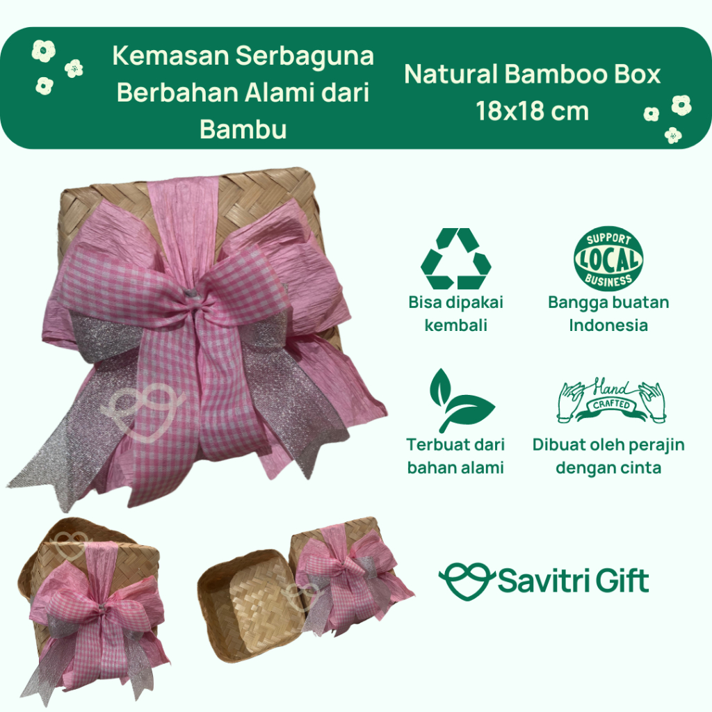 

Savitri Gift - Besek Bambu Hias Premium - Pembungkus Kado Makanan Serbaguna 18x18cm