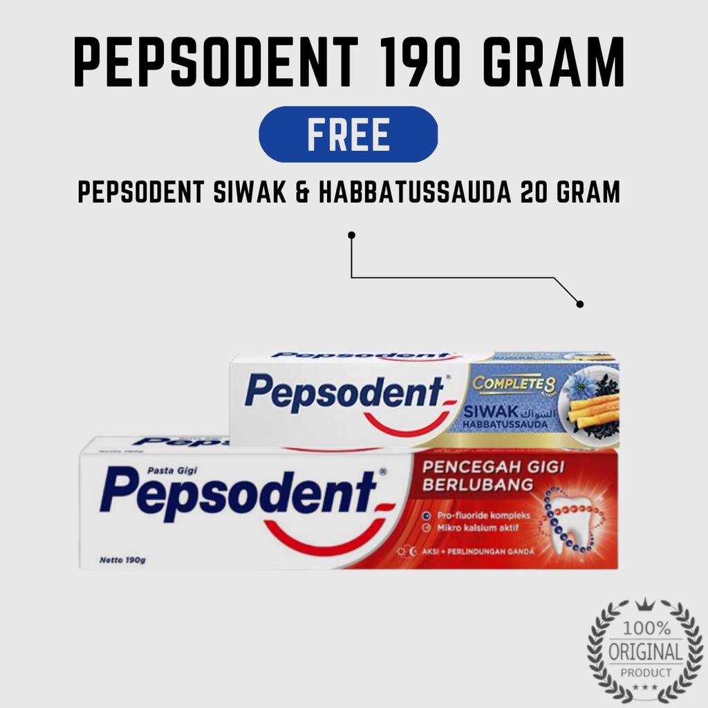 Pepsodent Odol 190gr + Siwak 20gr Pasta Gigi Complete 8 Siwak & Habbatussauda