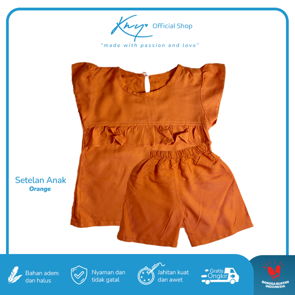 KNY - Baju Anak Perempuan Setelan One Set Pendek Adem Awet - Orange (Untuk Anak Usia 1 - 5 Tahun)