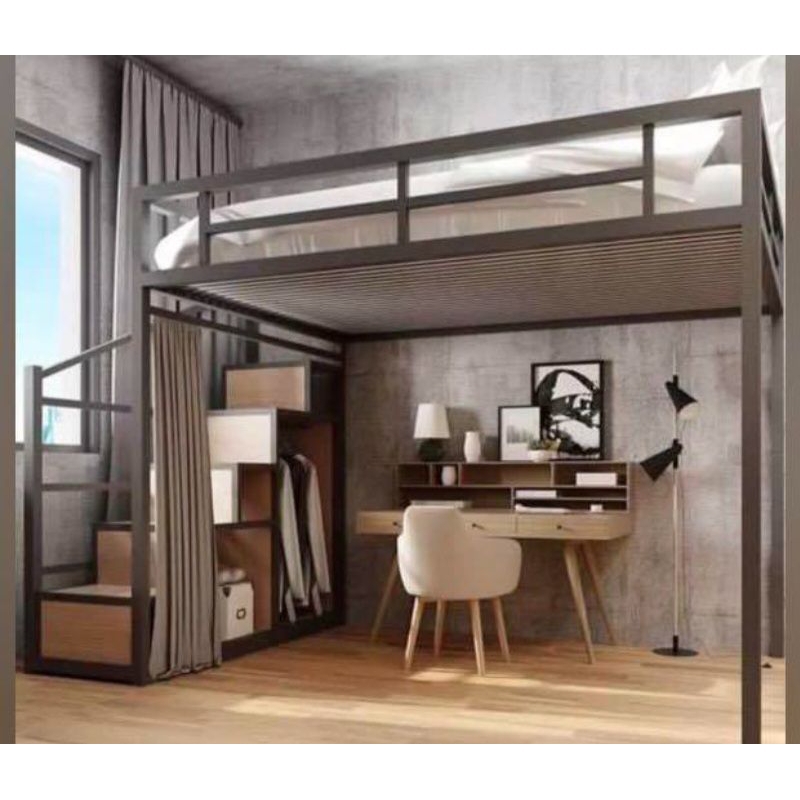 Mezzanine Ranjang Besi Tingkat Loft bed kolong costum model dan request ukuran