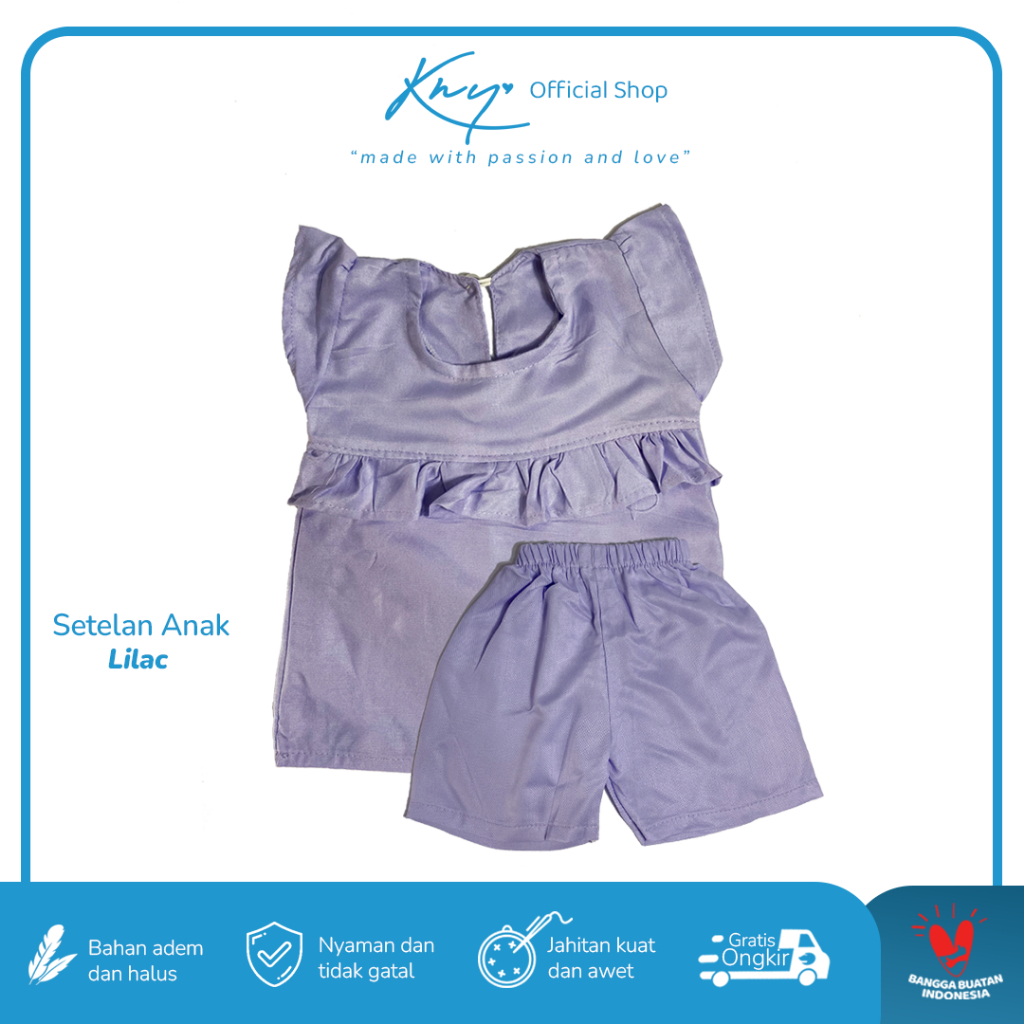 KNY - Baju Anak Perempuan Setelan One Set Pendek Adem Awet - Lilac (Untuk Anak Usia 1 - 5 Tahun)