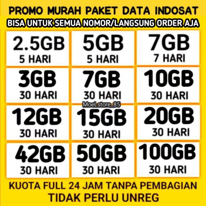 KUOTA INDOSAT 100GB FULL 24 JAM 30HARI