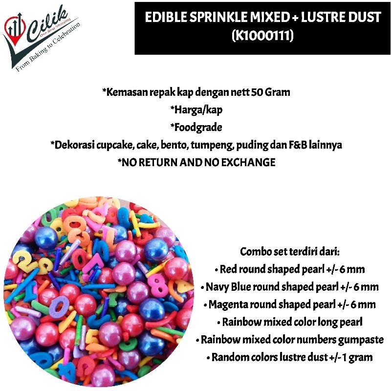 

food grade+aman+konsumsi+makanan+edible+pearl+mutiara+dekorasi+topping+cupcake+cake+kue+dessert+puding+snack+minuman+cemilan+bento+nasi+katering+combo+set+mix+match+warna+rainbow