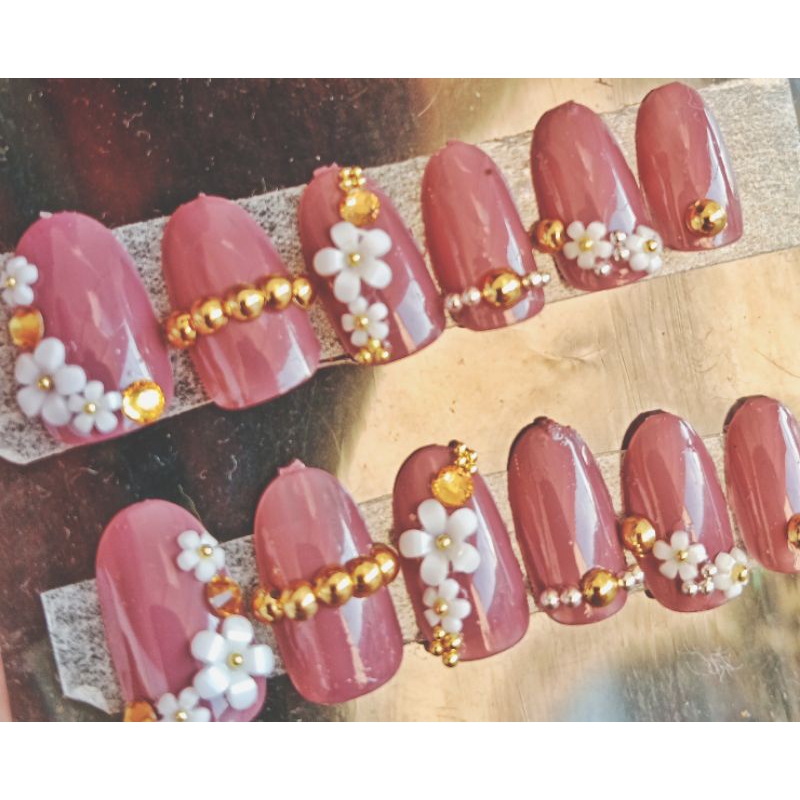 KUKU PALSU NAIL ART OVAL/FAKE NAIL LILAC/ KUKU PALSU WEDDING/TUNANGAN/WISUDA/ DLL FREE LEM
