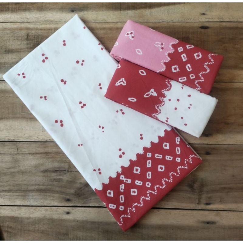 Kain jumputan merah putih / kain batik merah putih / jumputan putih merah