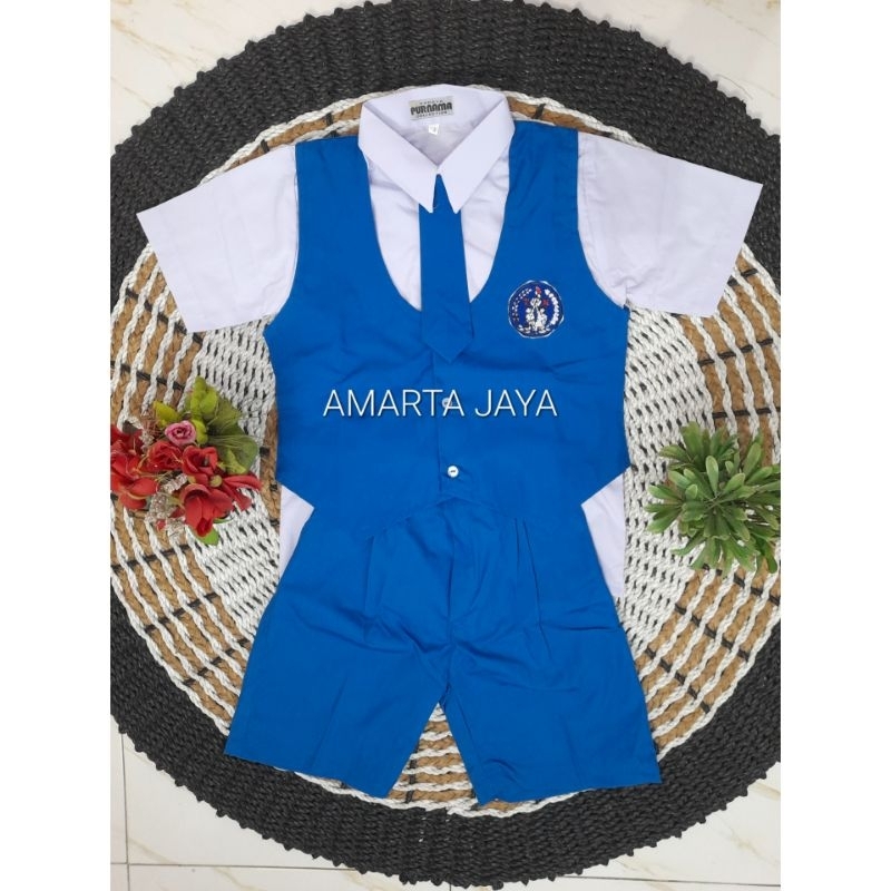 BAJU SERAGAM PAUD DAN TK COWOK PENDEK PGRI WARNA BIRU PUTIH ATASAN BAHAN KATUN DELTA CELANA DAN ROMP