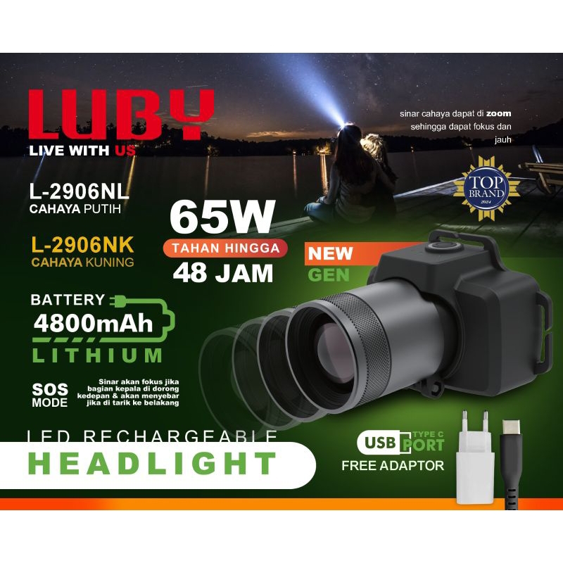 SENTER KEPALA LUBY ZOOM 65 WATT L-2906