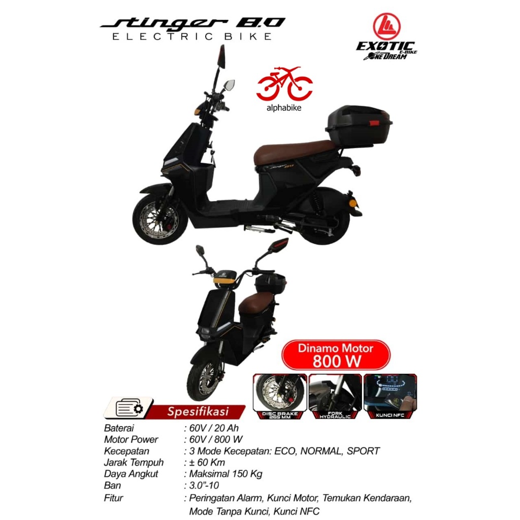 SEPEDA LISTRIK EXOTIC STINGER 8.0 EBIKE E-BIKE BY PACIFIC