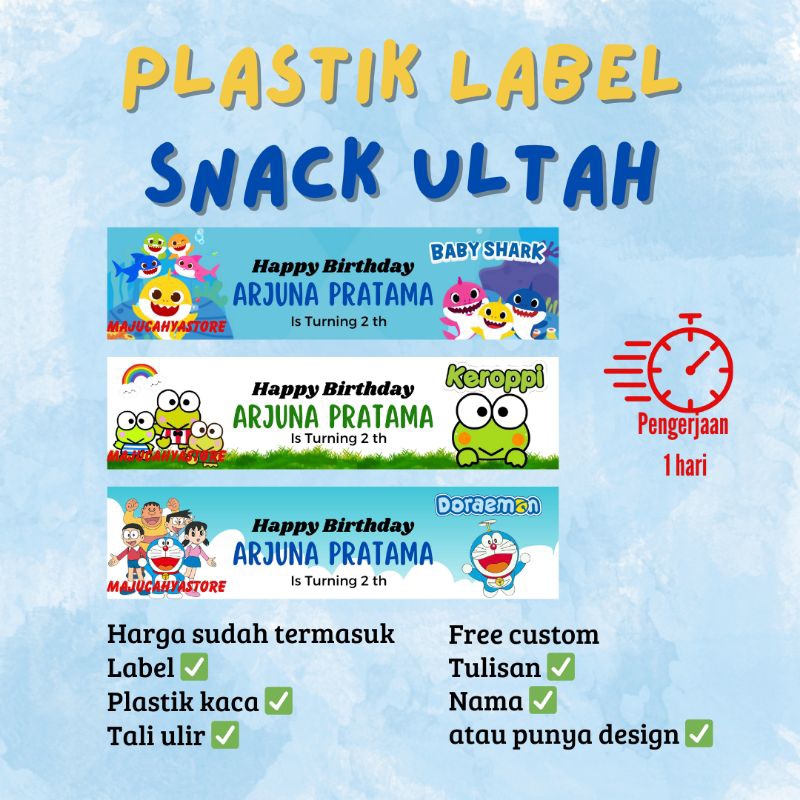 

(25x35 cm) LABEL PLASTIK SNACK ULTA / KHITAN / TEDAK SITEN (MIN.25 PCS)