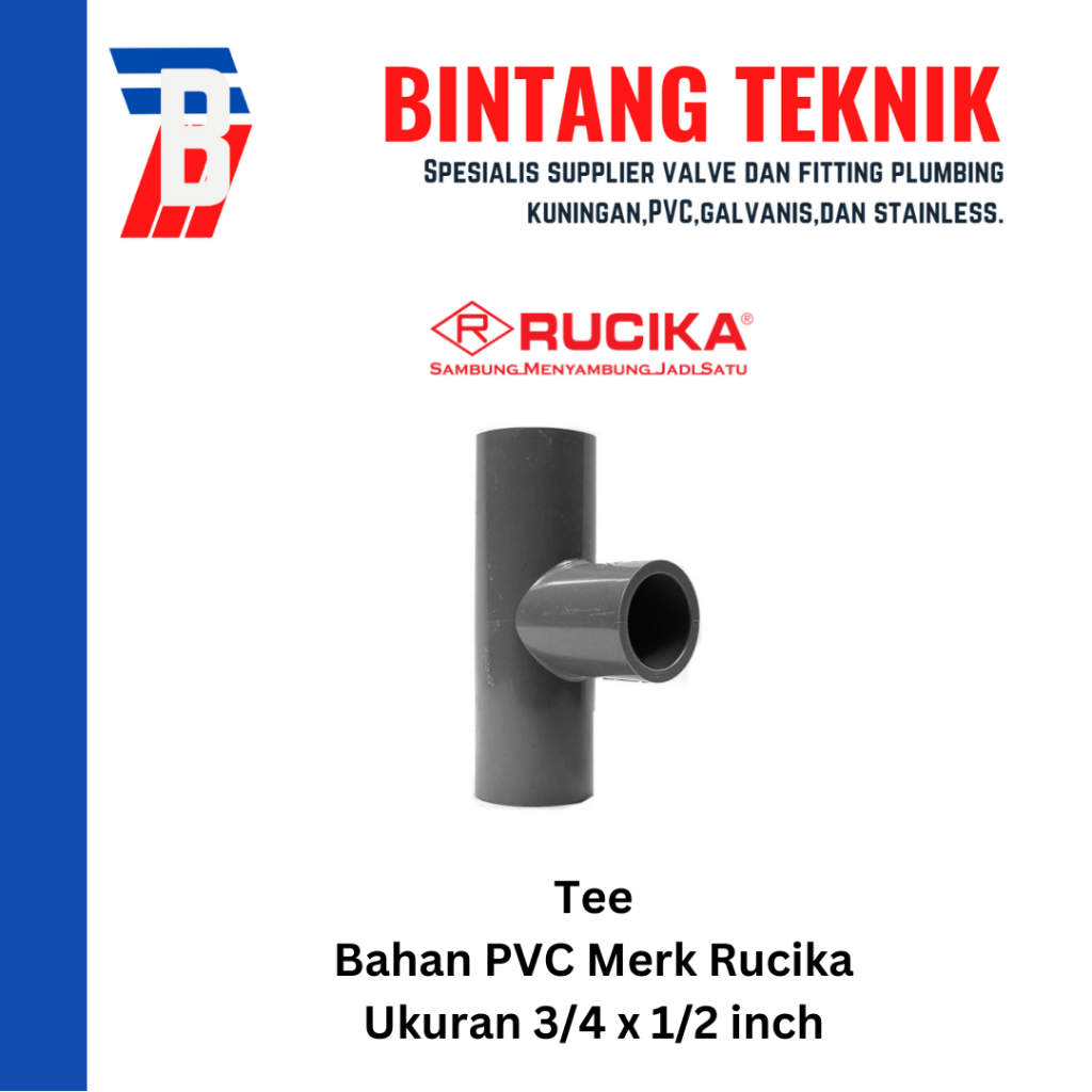 Reducer Tee (Vlok Tee) 3/4" x 1/2" inch PVC Rucika AW