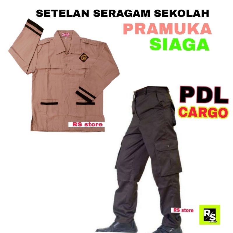 Setelan Seragam Sekolah SD Pramuka Siaga Baju Panjang Celana PDL Cargo Panjang