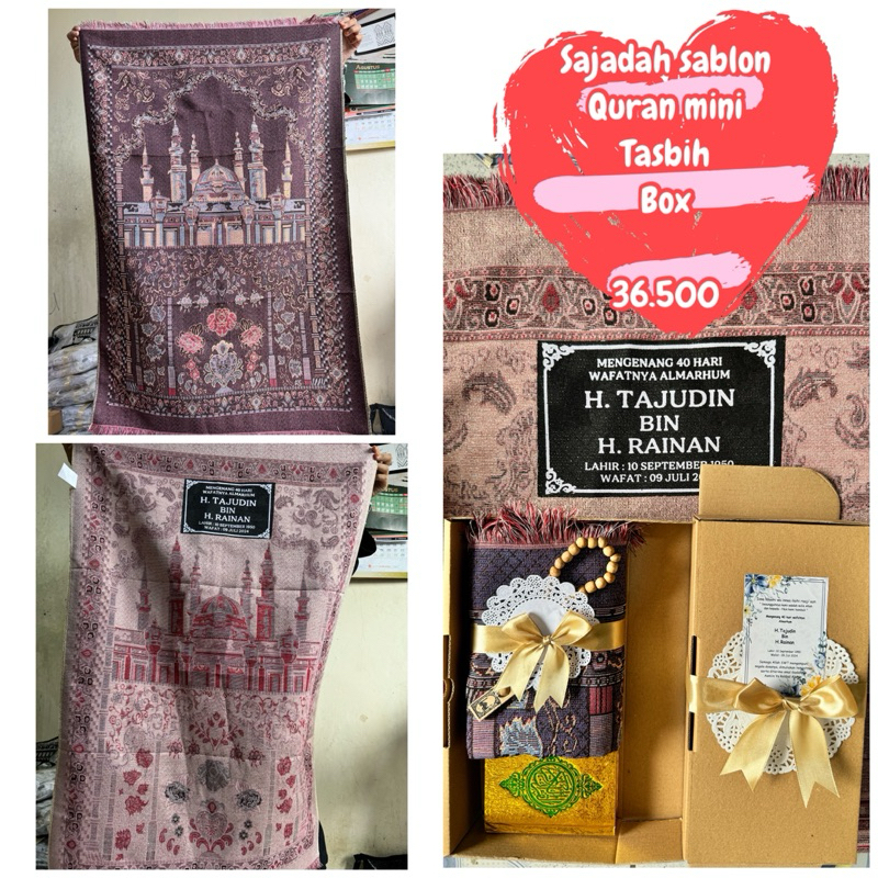 Paket Box Sajadah turki besar sablon quran mini tasbih box tahlil tahlilan 40 10@ harian