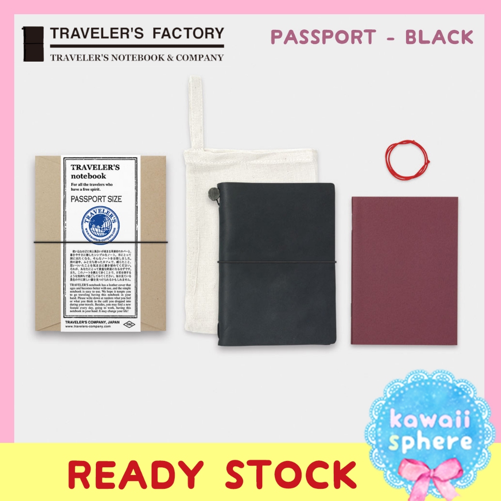 

Travelers Notebook Kit Passport Size | Black | Ready Stock Handcarry Jepang | Traveler's Notebook Cover + Refill Set