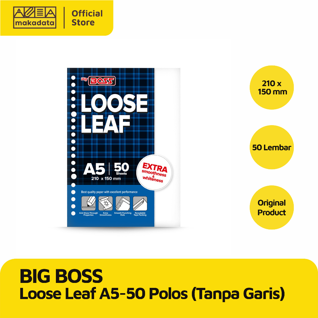 

LOOSE LEAF BIG BOSS A5-50 / ISI BINDER A5 GARIS / A5 TANPA GARIS (1 PCS)