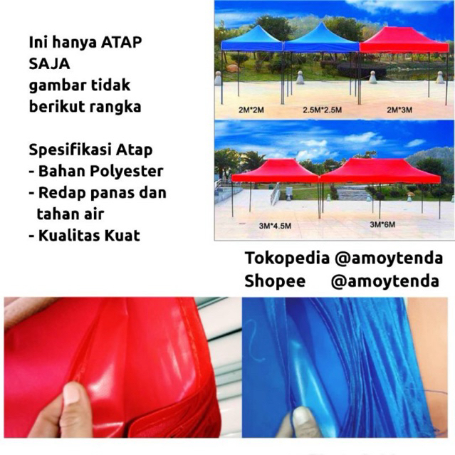 Atap tenda lipat UK 3x4,5 dan 3x6 bahan tebal