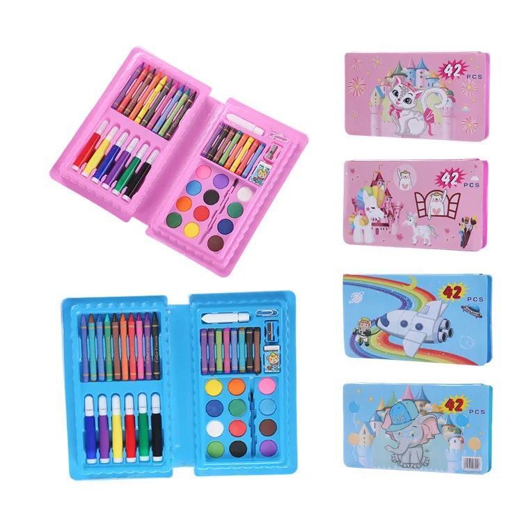 Crayon Pensil Warna Oil Pastel Krayon Lengkap Spidol Warna Isi 42 PCS
