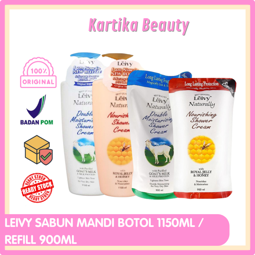 LEIVY SHOWER CREAM  BOTOL POMPA 1150 ML / REFIL 900 ML :  SABUN MANDI LEVI SABUN SUSU KAMBING SABUN 