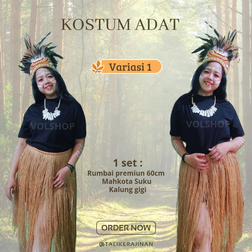 Kostum Karnaval Kemerdekaan Pakaian Tradisional Suku Papua Kostum Adat Indonesia Dewasa Wanita/Pria