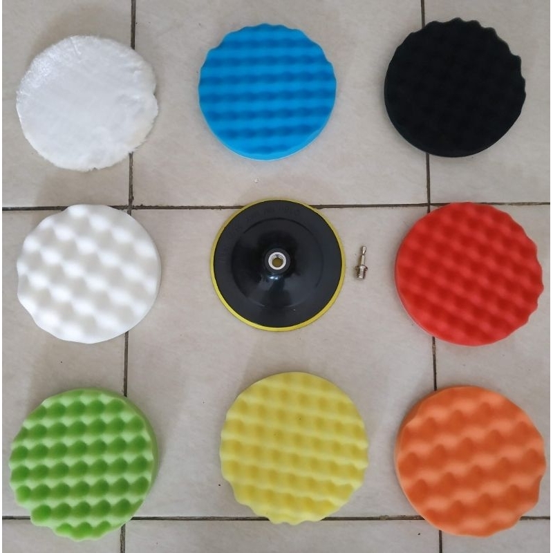 Adaptor Mata Bor Spon Sponge Busa Poles Polisher Set Motor Mobil 7" in inch 10 pcs Ikura