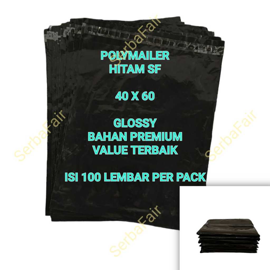 

RN POLYMAILER SF HITAM 40x60 / Poly Amplop Lem Seal Black Color GLOSSY BEST DEAL / ISI 100 LEMBAR