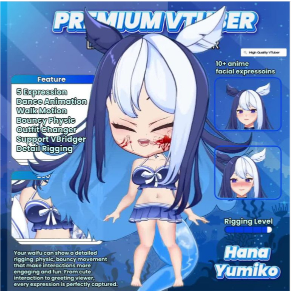 Jadikan Streaming Anda Berbeda dengan Vtuber Live2D Model Hana Yumiko Premium Edisi Terbatas, Chibi 