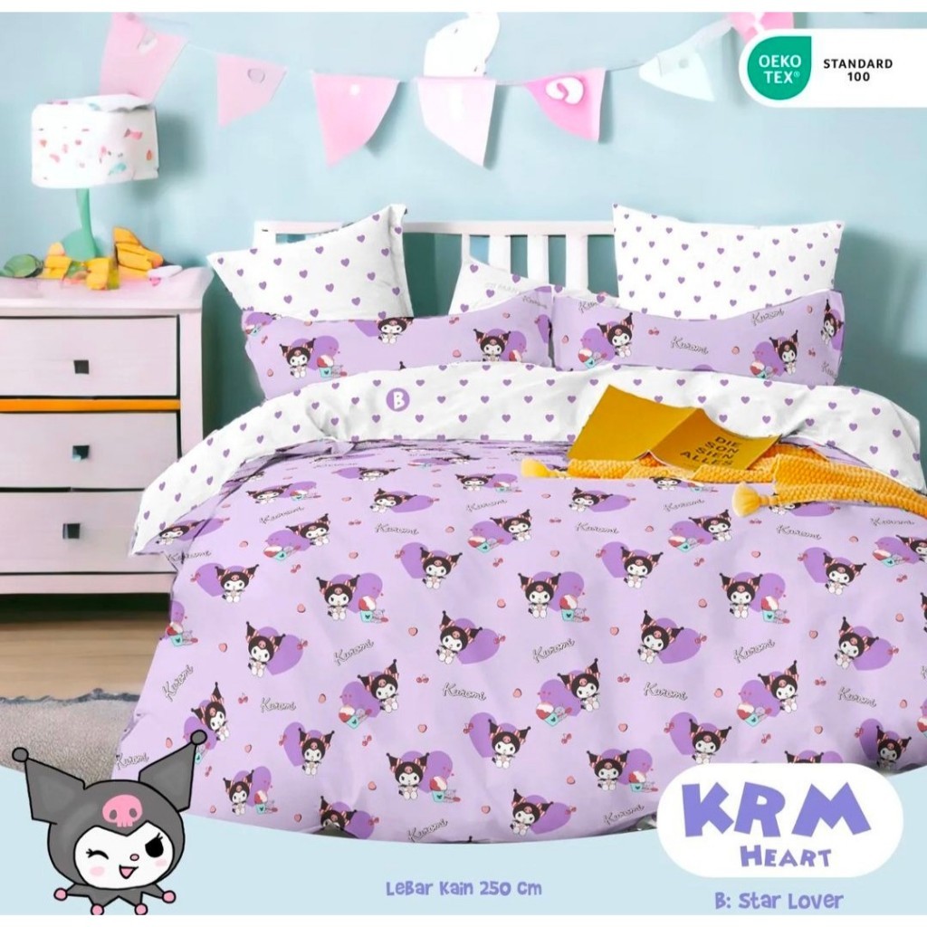 Sprei Anti Geser Katun Lokal Premium Karakter Anak Perempuan Motif Kuromi heart