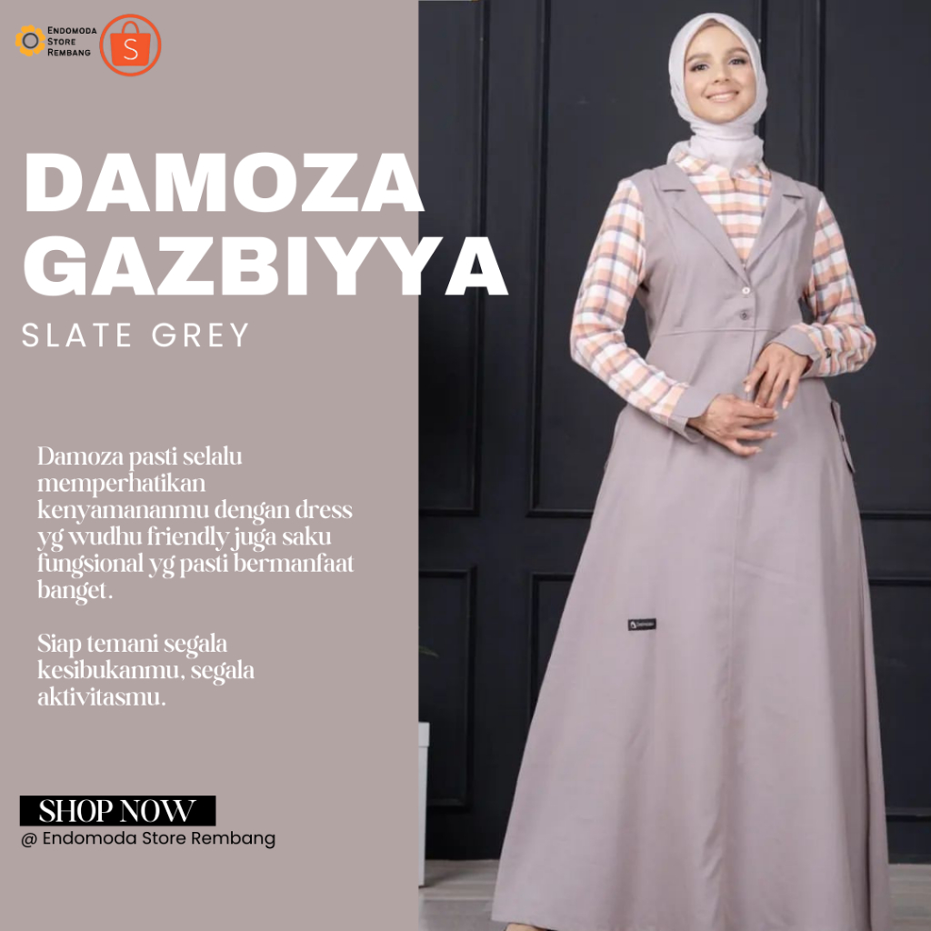 DAMOZA GAZBIYYA SLATE GREY PLAID ORANGE -  BAJU GAMIS KANTOR WANITA KARIER MODEL STYLISH KEKINIAN KO