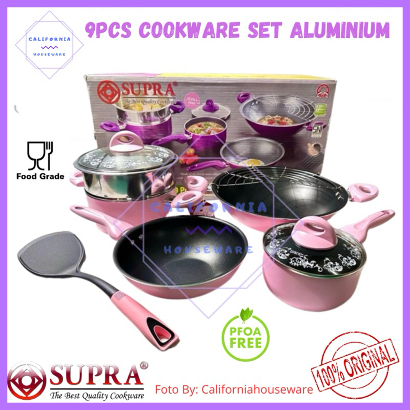 Panci Set Supra 9pcs / Panci Cookware Set Aluminium 9pcs / Panci Supra 9pcs Cookware Set