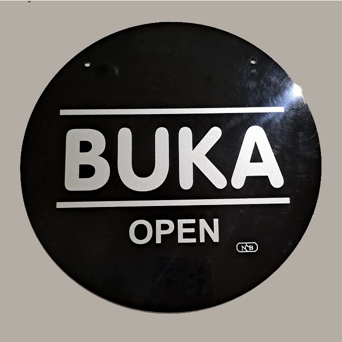 

Sign Label Acrylic/Label Akrilik Besar diameter 20cm Hitam Silver - Buka_Open/Tutup_Closed(BolakBalik)