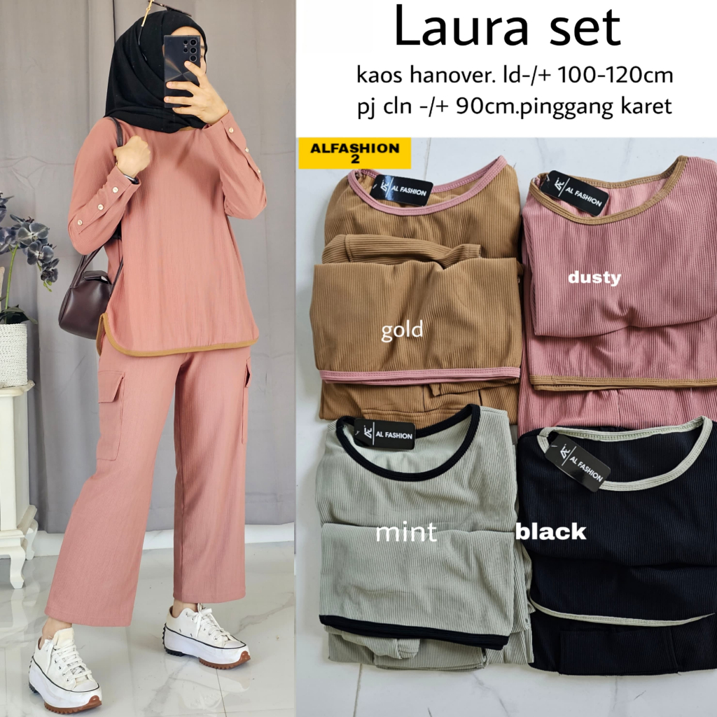 One Set Celana Cargo Jumbo Ld 100 - 120 Bahan Kaos Hanover Polos Premium Setelan Wanita Kekinian Vir