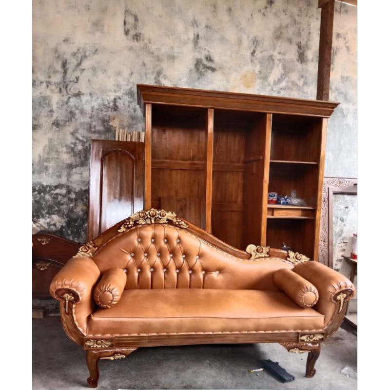 kursi shofa sofa minimalis material kayu jati