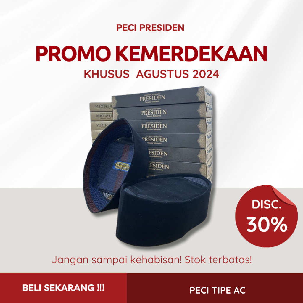 PECI SONGKOK PRESIDEN POLOS HITAM DEWASA