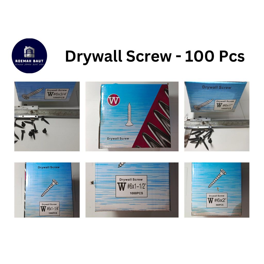 100 PCS SKRUP Drywall merk W ukuran #6 sekrup plafon skrup gipsum. Baut plafon - Harga ECER