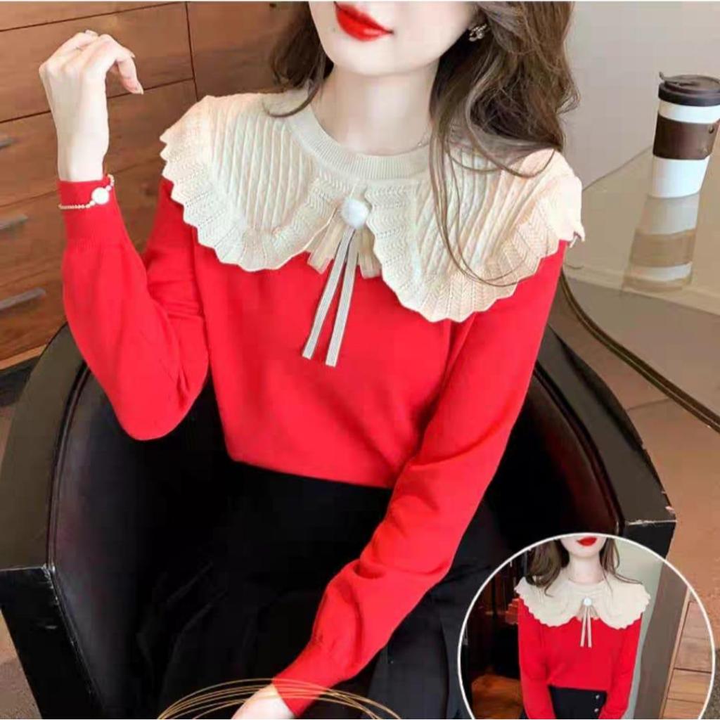 TM K2372 Blouse Dariana big collar knitted top