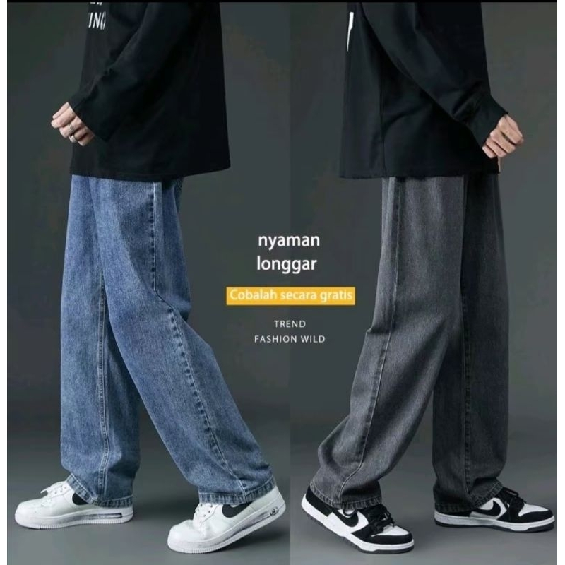Celana Jeans Pria panjang Snow Black - celana jeans korean style original loose straight - Celana je