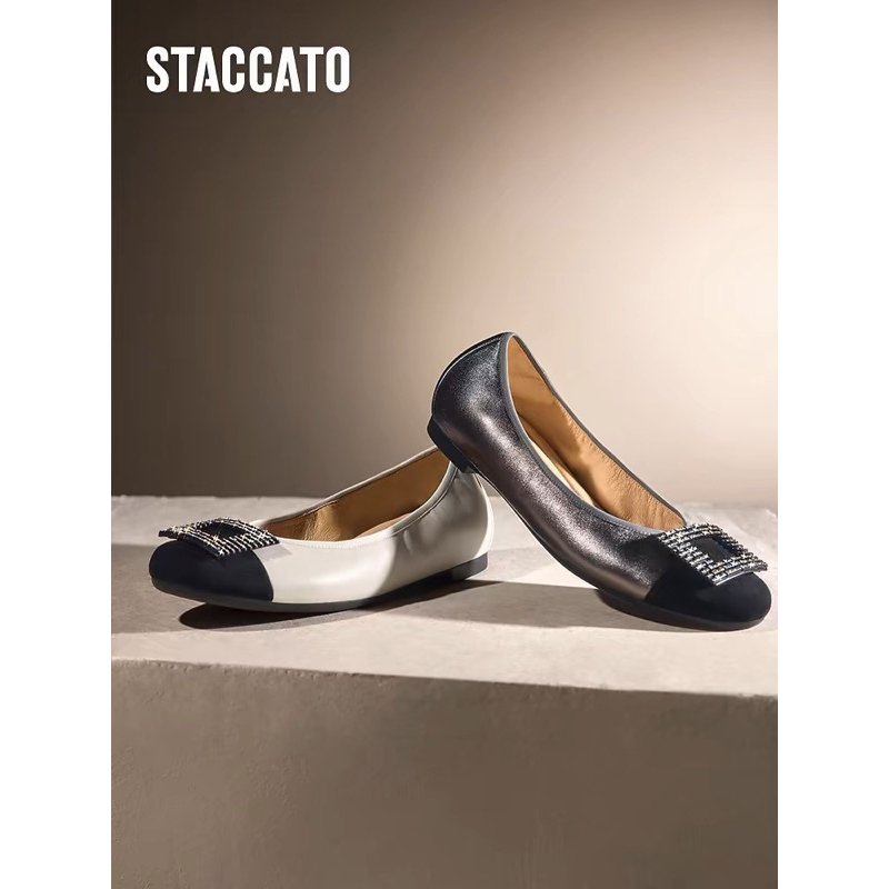 NEW TerMurah Original Staccato Official 9HY87-GRE 018 Ballerina Flats Shoes - Gray Beige White Putih