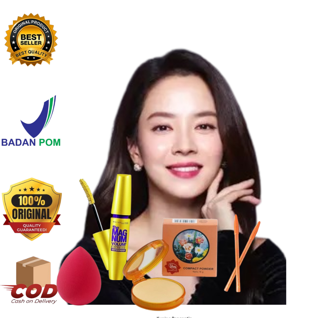 Promo Paket Kosmetik Wanita Lengkap Murah 1 PAKET ( Maskara Maybeline, Compact Powder Viva, Pensil A