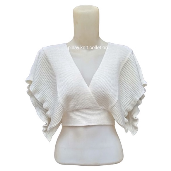 Tertarik Atasan crop outer rompi rajut wanitavest knit ruffle pinay