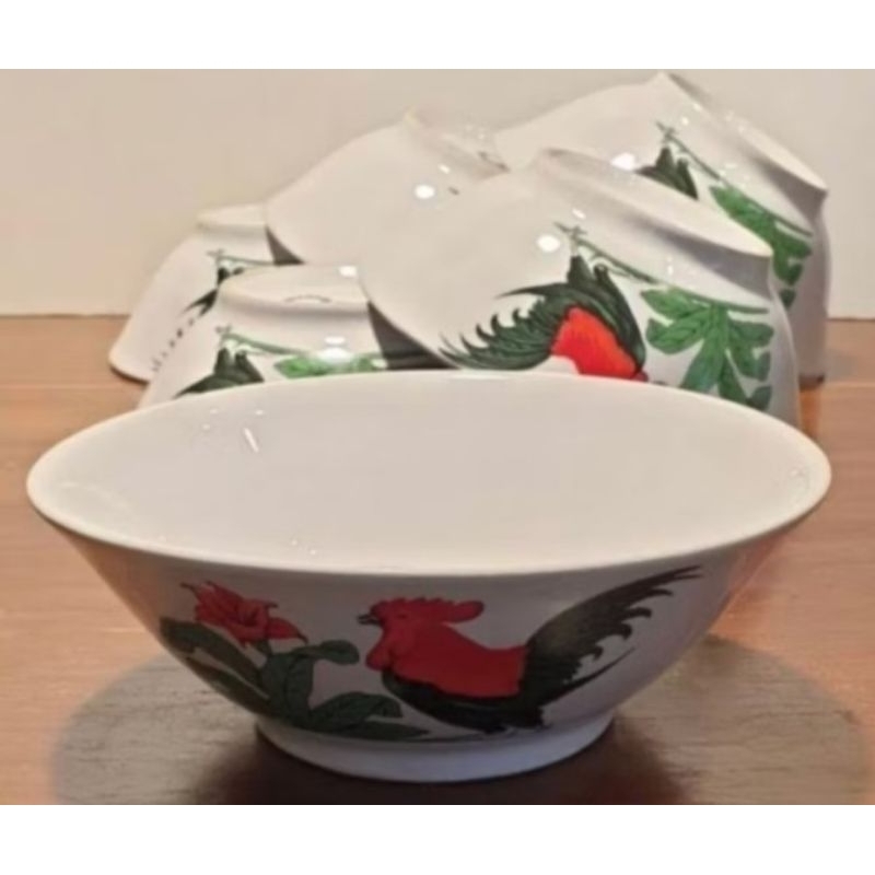 (12bji)Mangkok Motif Ayam Jago 6" - 6 INCH KERAMIK (INSTAN AJA)
